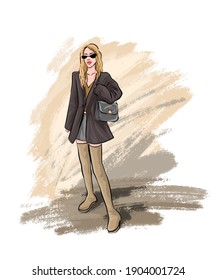Hand drawn beautiful young woman. Fashion woman look. Sketch. Vector illustration EPS 10