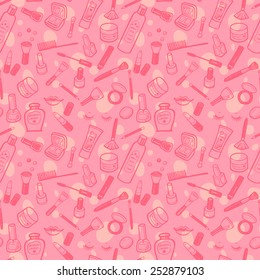 Hand drawn beauty and cosmetics items set. Vector background for your design.