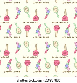 Hand drawn beauty and cosmetics items set. Vector background 