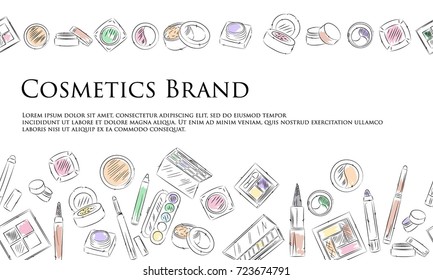 Hand drawn beauty and cosmetics items set. Vector background for your design.