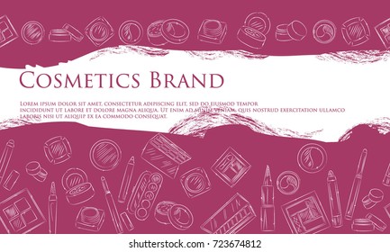 Hand drawn beauty and cosmetics items set. Vector background for your design.