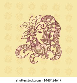 Hand Drawn Beauty Girl Illustration Vector