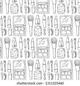 Hand drawn beauty, make up, cosmetic doodles, isolated vector illustrations on a white background.