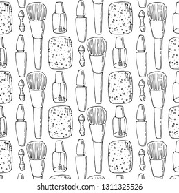 Hand drawn beauty, make up, cosmetic doodles, isolated vector illustrations on a white background.