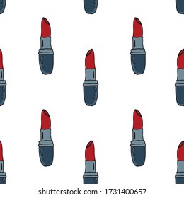 Hand drawn beauty, makeup, cosmetic doodles seamless pattern.