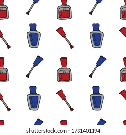 Hand drawn beauty, nails, cosmetic doodles seamless pattern.