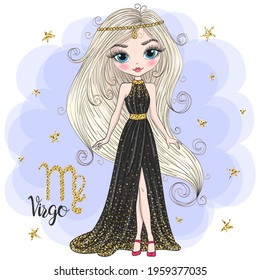 Hand drawn beaytiful cute little taurus zodiac girl. Vector illustration.