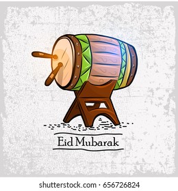 Hand drawn Bedug Illustration for Eid Mubarak with grunge Background. You can use for greeting card, invitation card and Islamic Poster. Vector illustration