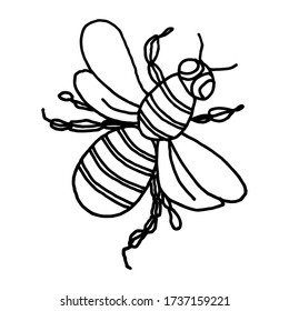 Abeja dibujada a mano en estilo doodle aislada en un fondo blanco. Ilustración vectorial. Colorido de la página.