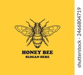 Hand Drawn Bee Poster. logo, Design Element, Clipart, Template for Greeting Cards and Invitations.