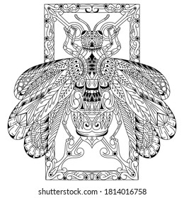 Dibujo manual de abeja en estilo zentángulo