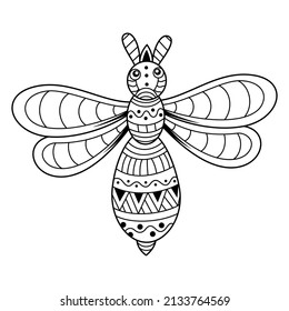 Dibujo manual de abeja en estilo zentángulo