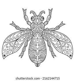 Hand drawn of bee in zentangle style