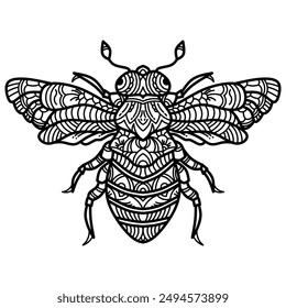 hand drawn of bee in zentangle style