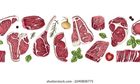 Hand drawn beef seamless border vector