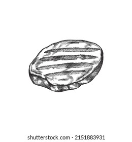 Carne de buey dibujada a mano, carne para barbacoa y parrillada - ilustración vectorial de boceto aislada en fondo blanco. Carne de cerdo monocroma para barbacoa. Ideal para el diseño de la carta de los restaurantes.
