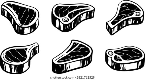 Hand Drawn Beefsteak Vector Set with Fresh Meat Illustration Elements.