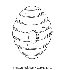 Hand Drawn Beehive Isolated On A White Background. Doodle, Simple Outline Illustration. It Can Be Used For Decoration Of Textile, Paper.