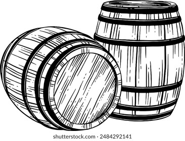 Hand drawn Beer Barrels or Wine Barrels Sketch Illustration