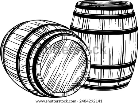 Hand drawn Beer Barrels or Wine Barrels Sketch Illustration