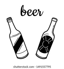 Hand drawn beer bottles isolated on a white. Sketch for Oktoberfest. Vector illustration.