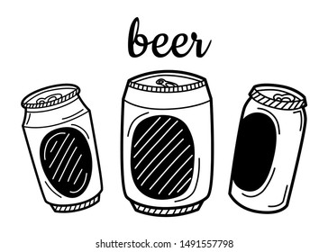 Hand drawn beer can isolated on a white. Sketch for Oktoberfest. Vector illustration.
