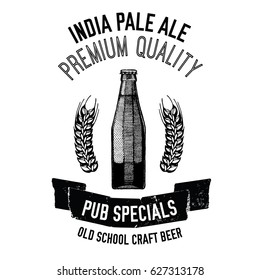 Hand drawn beer emblem with bottle of beer