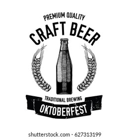 Hand drawn beer emblem with bottle of beer