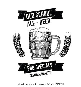Hand drawn beer emblem with mug full of beer Vector image
