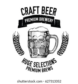 Hand drawn beer emblem with mug full of beer Vector image