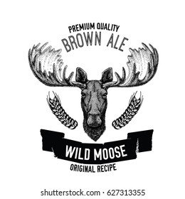 Hand drawn beer emblem with wild moose