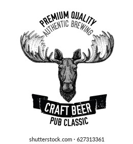 Hand drawn beer emblem with wild moose