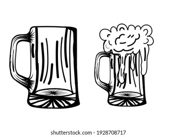 Hand drawn beer glass- Mug design element isolated on white background. Beer Glass Icon. Hand drawn Mug design element for label and poster