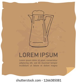 Hand drawn beer glass and text frame isolated on craft paper background. Template for leaflets or booklets.