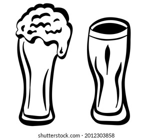 Hand drawn Beer glasses in doodle style. Craft beer design and minimal vector illustration of Beer Mug. Oktoberfest. Restaurant illustration