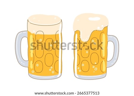 Hand Drawn Beer Glasses Vector Set. Craft Beer, Lager, Ale, Oktoberfest and Brewery trendy Illustrations