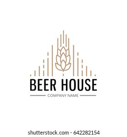 Hand drawn beer house logo template with ears of wheat for bar pub brewing company isolated vector illustration