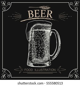 Hand drawn beer isolated on chalkboard. Beer elements sketch vector illustrator. Retro style