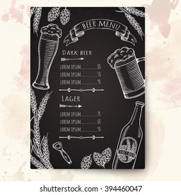 Hand drawn beer menu template. Editable vector isolated objects.