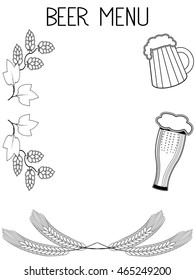Hand drawn beer menu template. on white background.