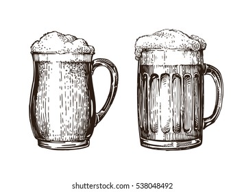 Hand drawn beer mug. Elements for design menu restaurant or pub. Sketch vector illustration