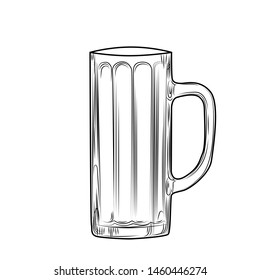 Hand drawn beer mug. Engraving style. Vector illustration isolated on white background