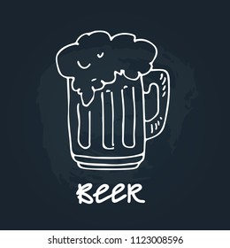 Hand drawn beer mug isolated on chalkboard background. Design element beer menu for restaurant or cafe.