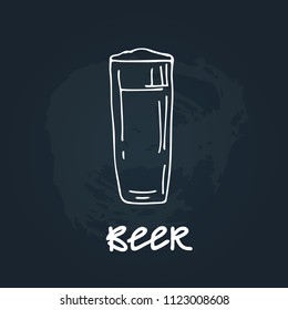 Hand drawn beer mug isolated on chalkboard background. Design element beer menu for restaurant or cafe.