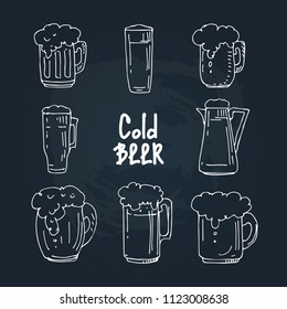 Hand drawn beer mug isolated on chalkboard background. Design element beer menu for restaurant or cafe.