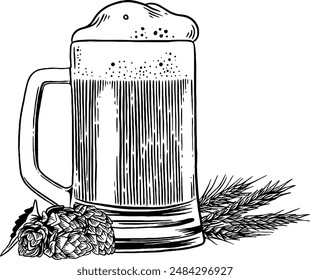 Hand drawn Beer Mug Sketch Illustration