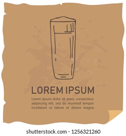 Hand drawn beer mug and text frame isolated on craft paper background. Template for leaflets or booklets.