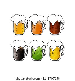 Hand drawn beer mugs isolated on white background. Design elements beer menu for restaurant or bar.