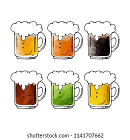 Hand drawn beer mugs isolated on white background. Design elements beer menu for restaurant or bar.