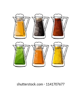 Hand drawn beer mugs isolated on white background. Design elements beer menu for restaurant or bar.